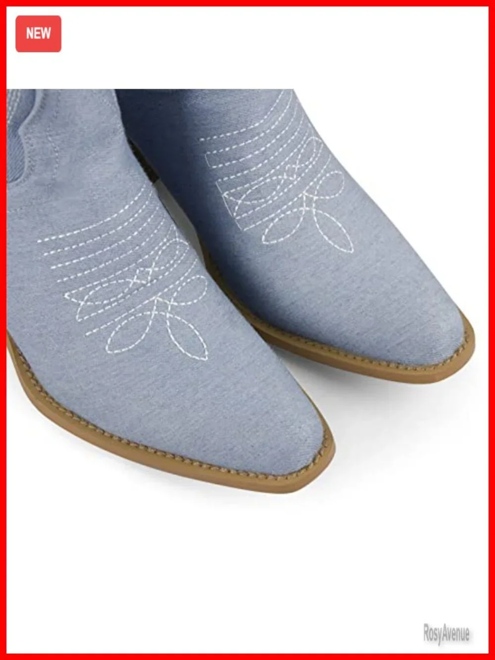 Mid Calf Cowboy Boots with Embroidered Design Pull On Tab Western Booties